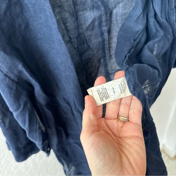 Soft Surroundings Kimono Open Front Large Petite Navy Blue 100% Linen Coastal - Picture 5 of 9